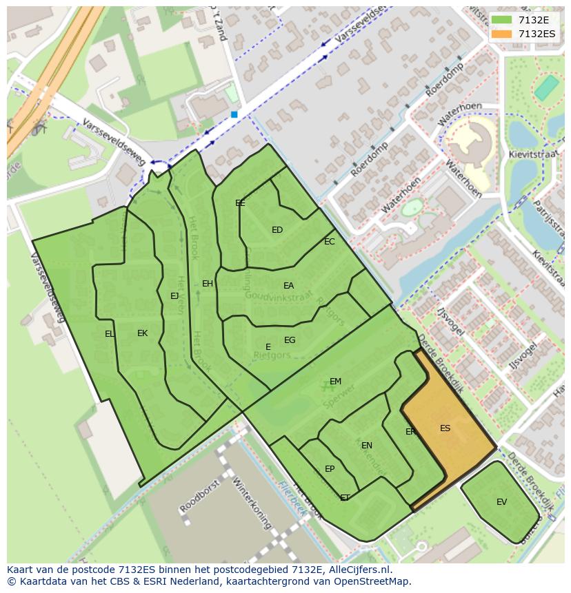 Afbeelding van het postcodegebied 7132 ES op de kaart.