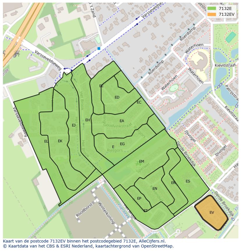 Afbeelding van het postcodegebied 7132 EV op de kaart.