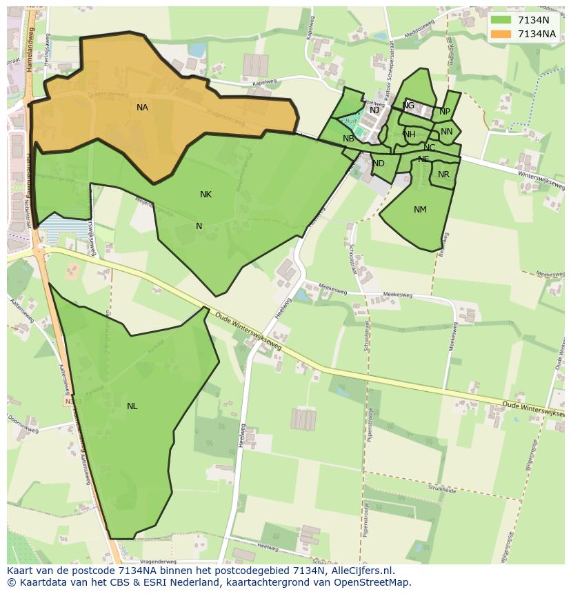 Afbeelding van het postcodegebied 7134 NA op de kaart.