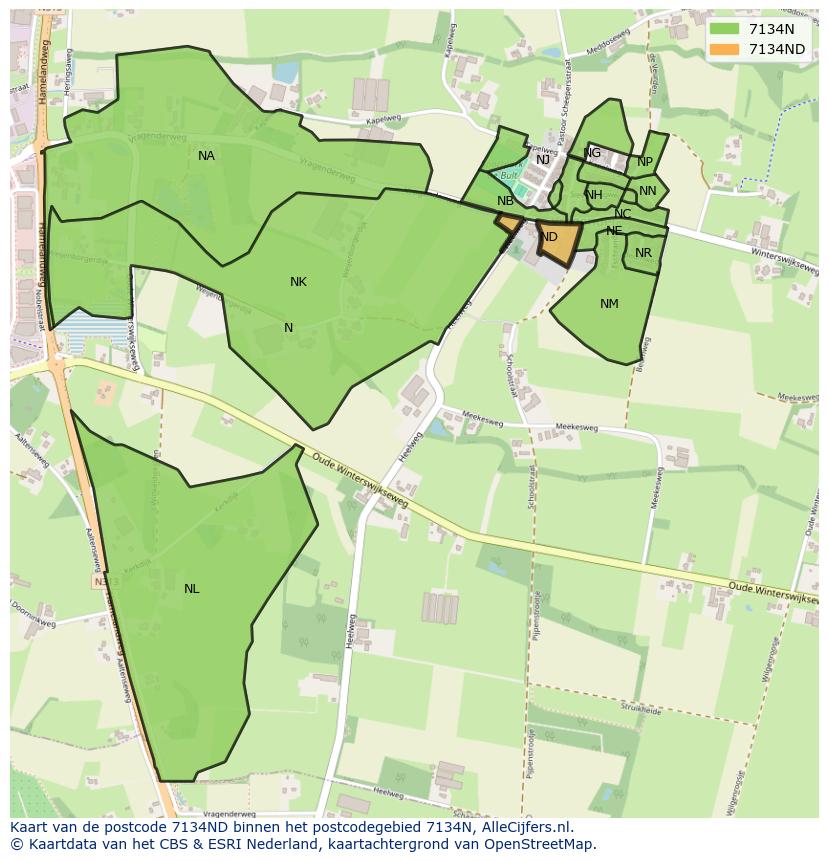 Afbeelding van het postcodegebied 7134 ND op de kaart.