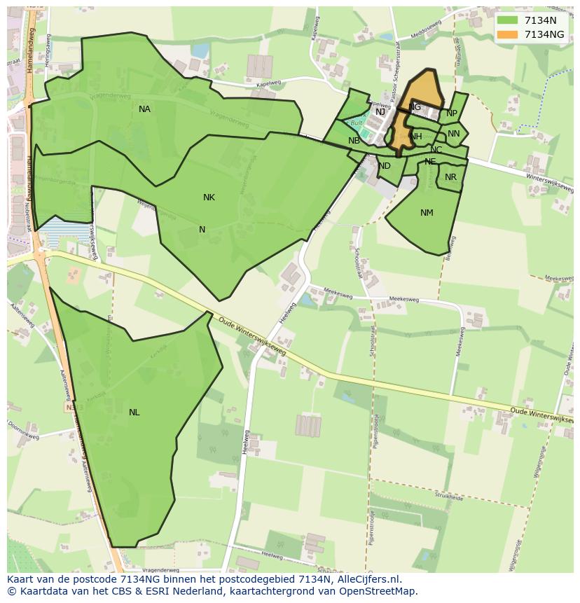 Afbeelding van het postcodegebied 7134 NG op de kaart.