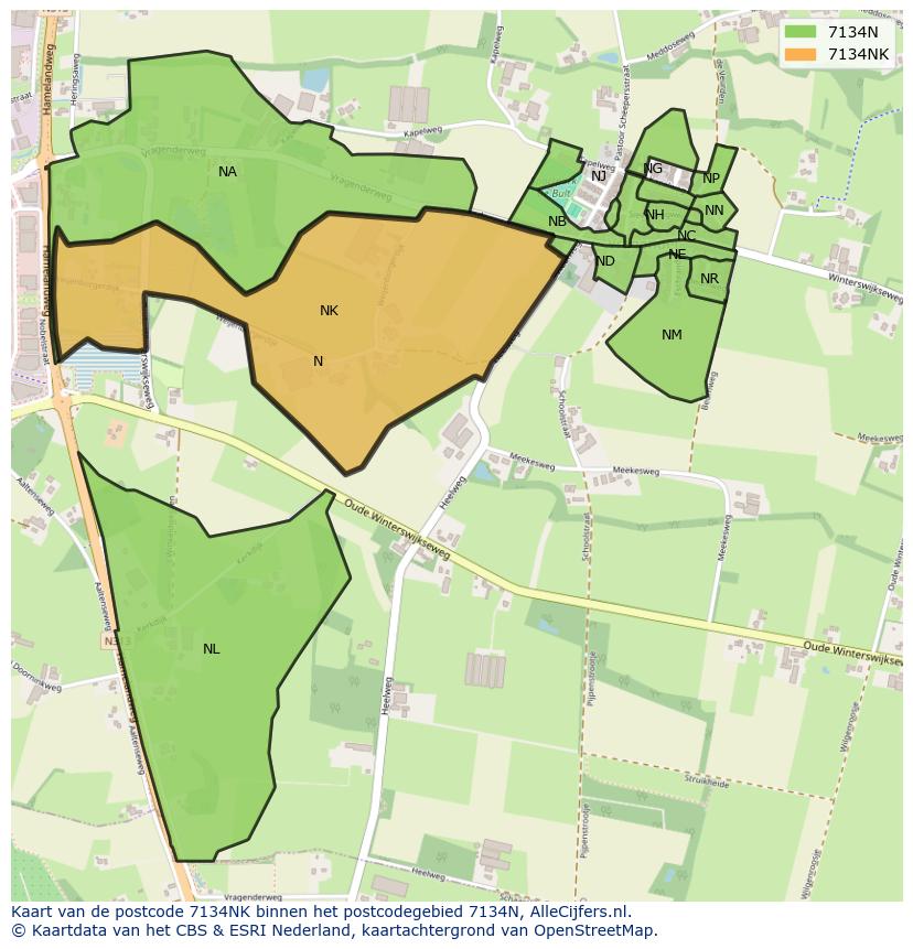 Afbeelding van het postcodegebied 7134 NK op de kaart.