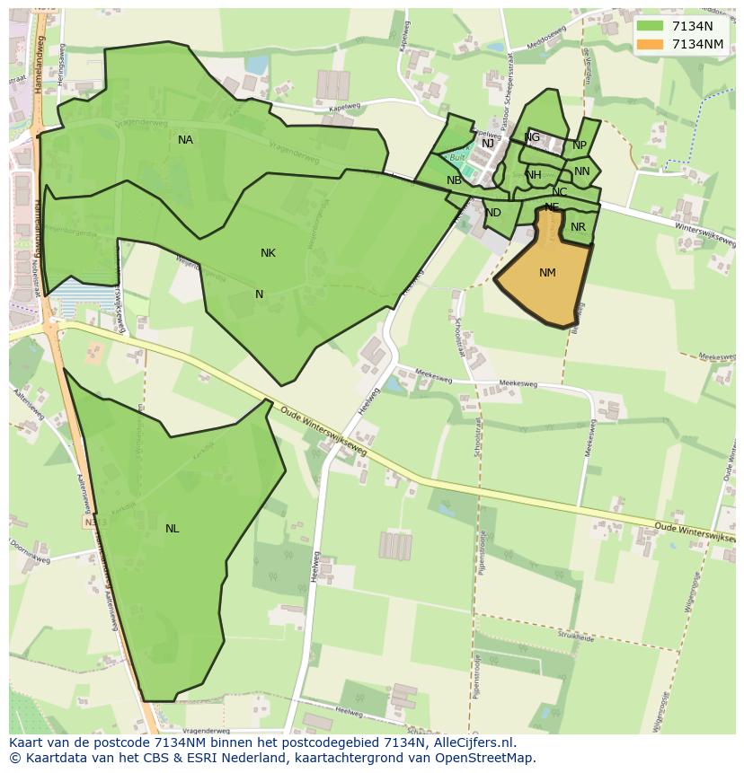 Afbeelding van het postcodegebied 7134 NM op de kaart.