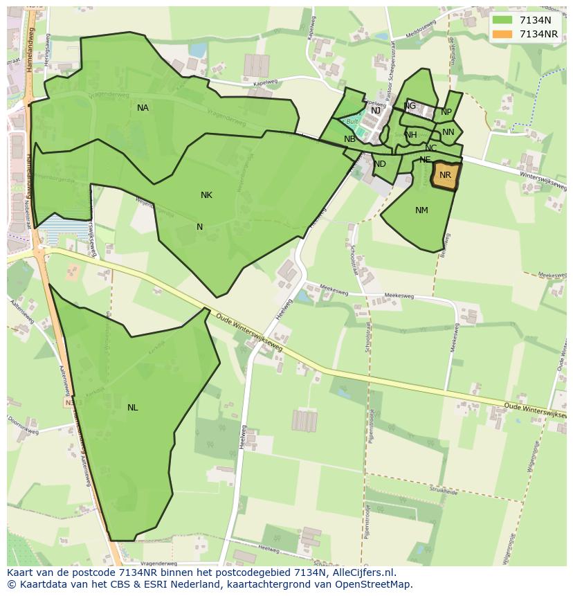 Afbeelding van het postcodegebied 7134 NR op de kaart.