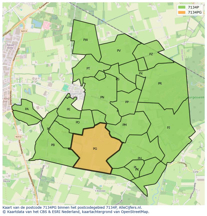 Afbeelding van het postcodegebied 7134 PG op de kaart.
