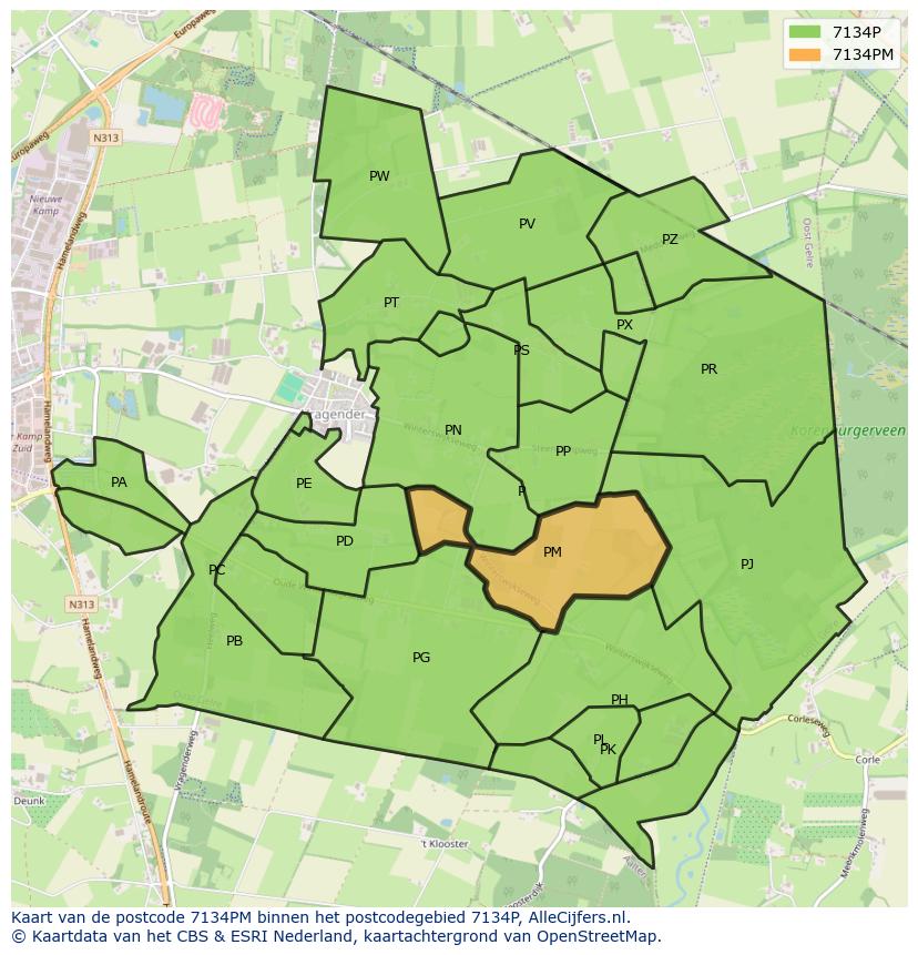 Afbeelding van het postcodegebied 7134 PM op de kaart.