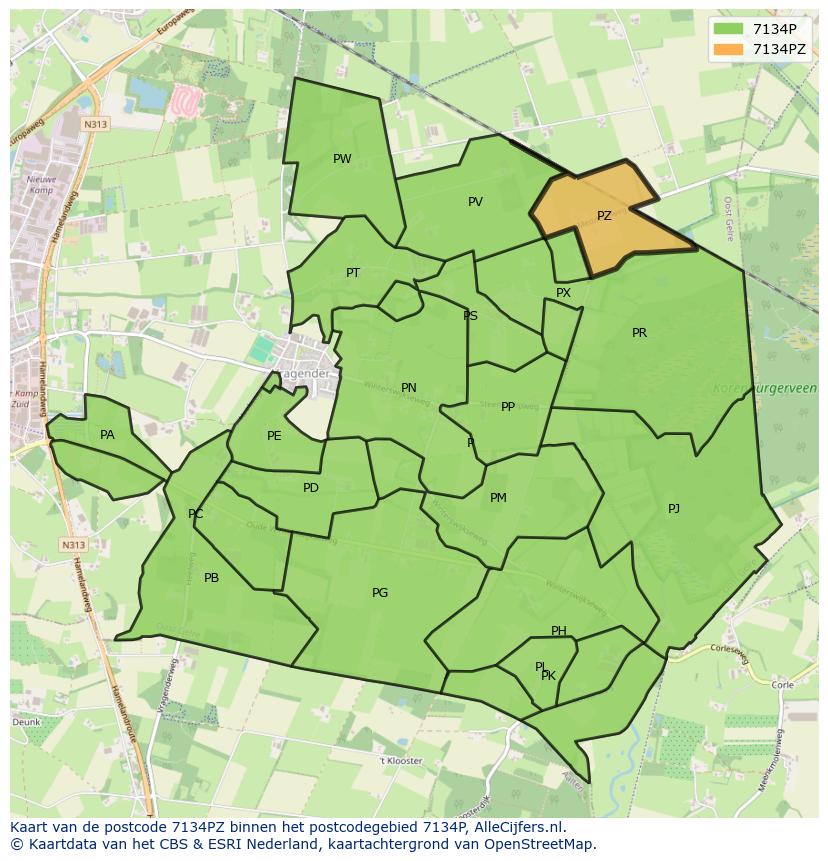 Afbeelding van het postcodegebied 7134 PZ op de kaart.