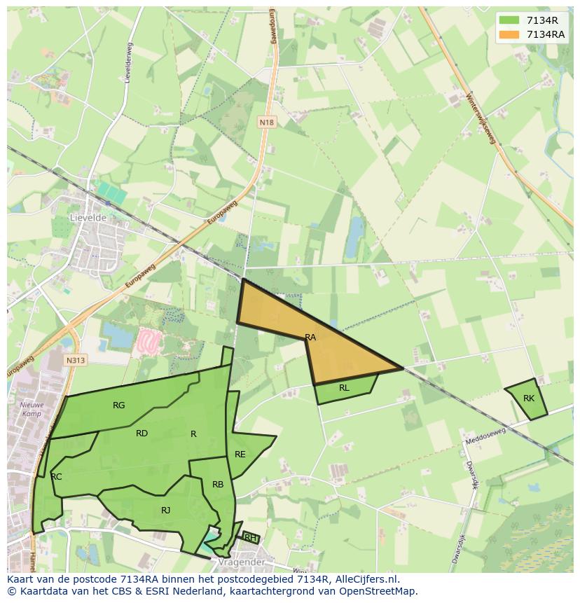Afbeelding van het postcodegebied 7134 RA op de kaart.