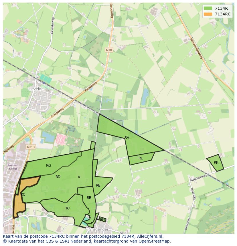 Afbeelding van het postcodegebied 7134 RC op de kaart.