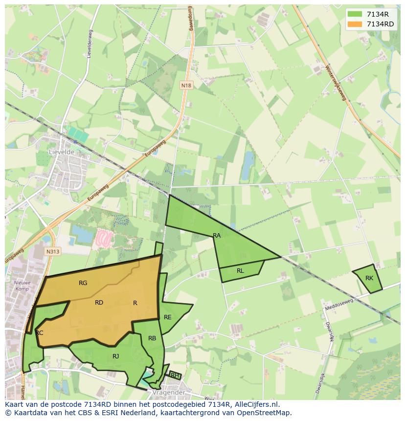 Afbeelding van het postcodegebied 7134 RD op de kaart.
