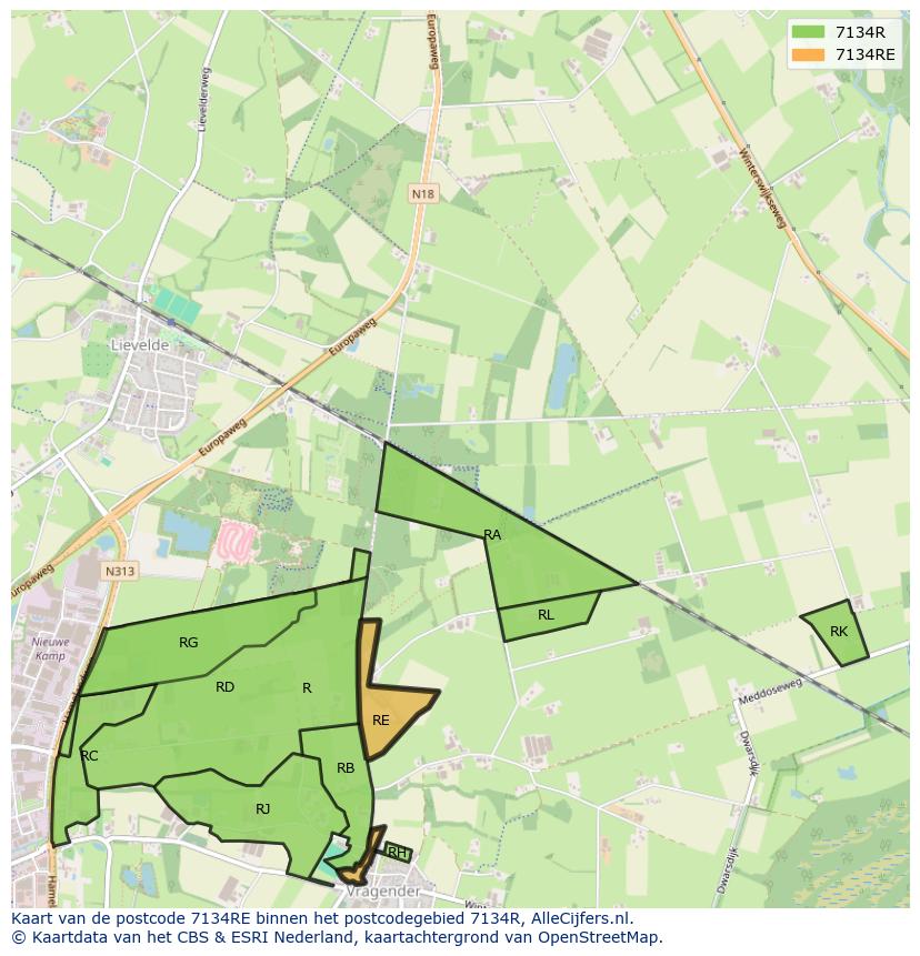 Afbeelding van het postcodegebied 7134 RE op de kaart.