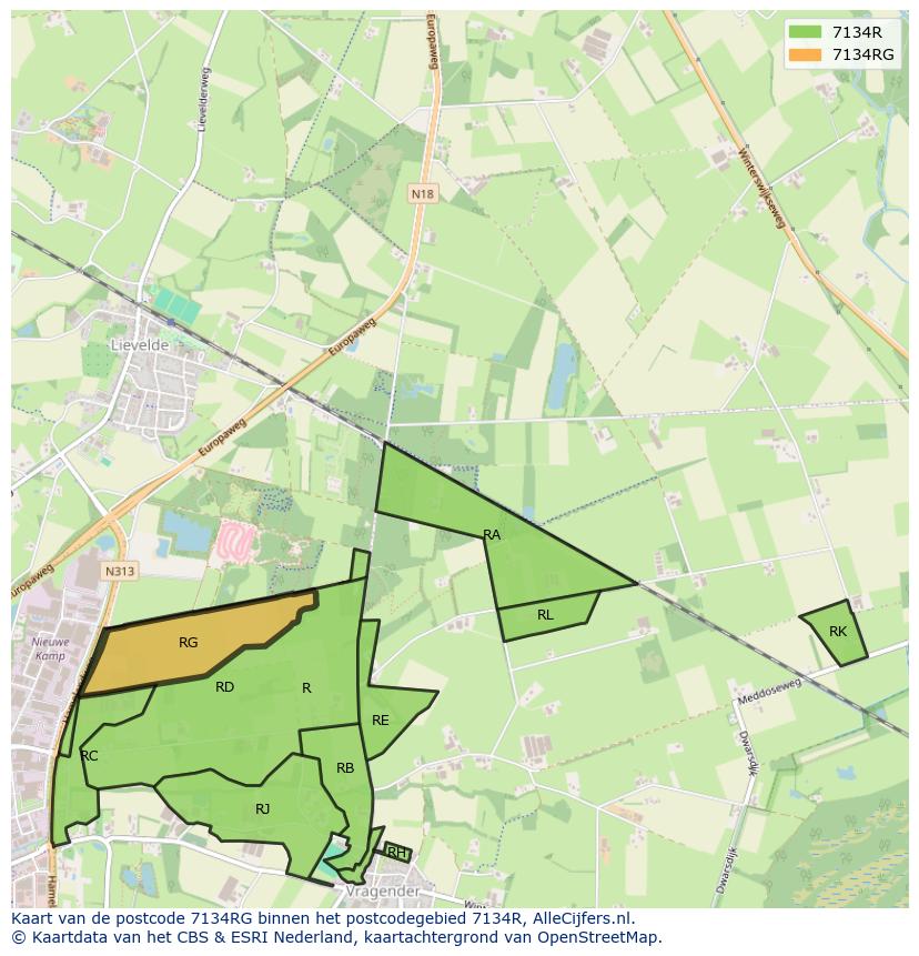 Afbeelding van het postcodegebied 7134 RG op de kaart.