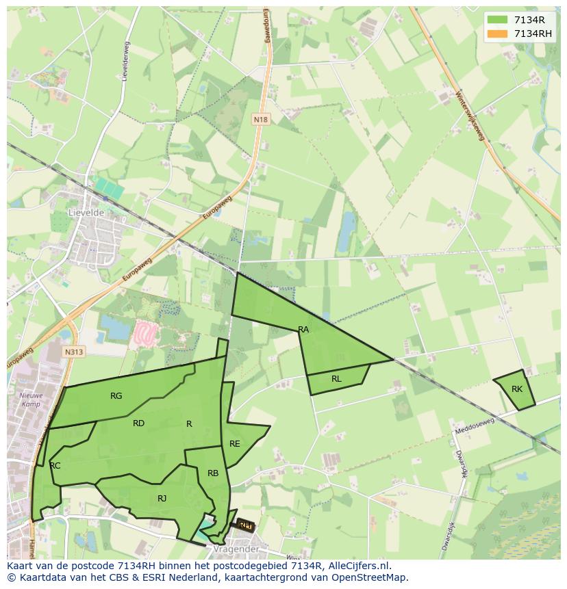 Afbeelding van het postcodegebied 7134 RH op de kaart.