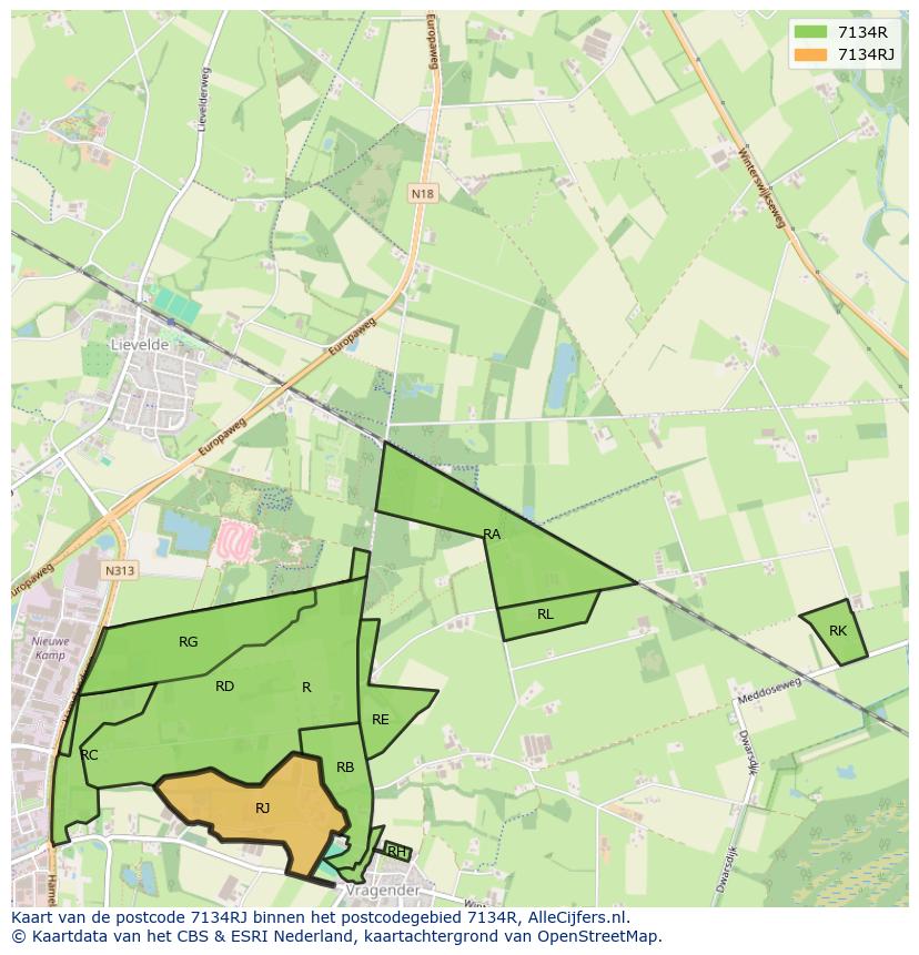 Afbeelding van het postcodegebied 7134 RJ op de kaart.