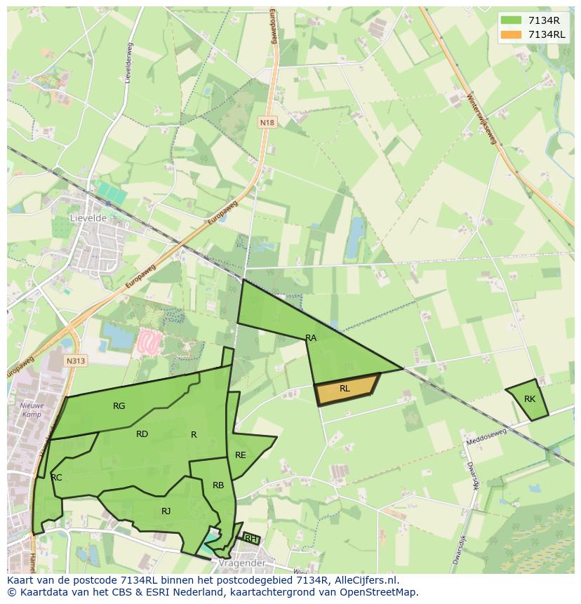 Afbeelding van het postcodegebied 7134 RL op de kaart.