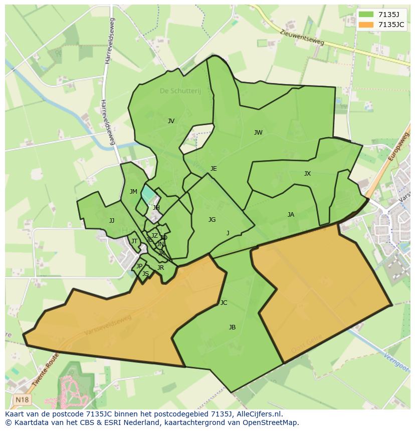 Afbeelding van het postcodegebied 7135 JC op de kaart.