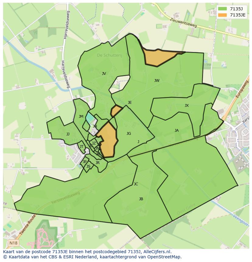 Afbeelding van het postcodegebied 7135 JE op de kaart.