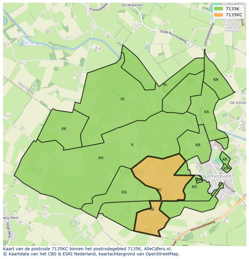 Afbeelding van het postcodegebied 7135 KC op de kaart.