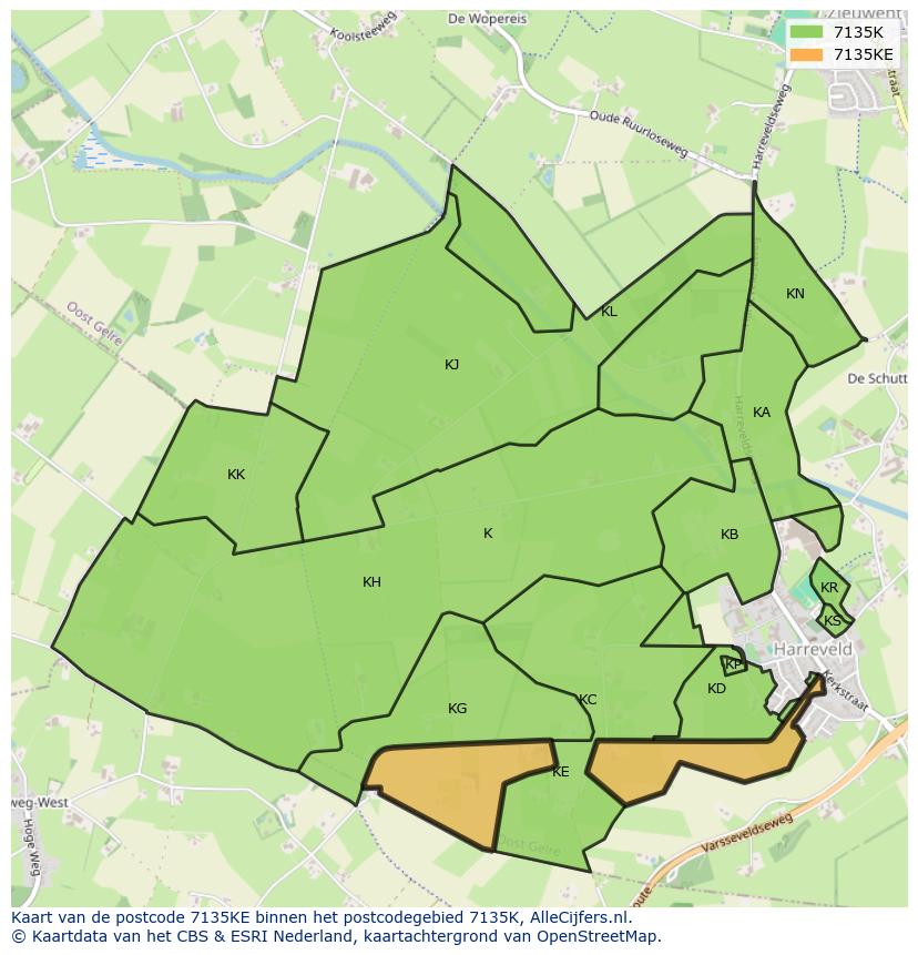 Afbeelding van het postcodegebied 7135 KE op de kaart.
