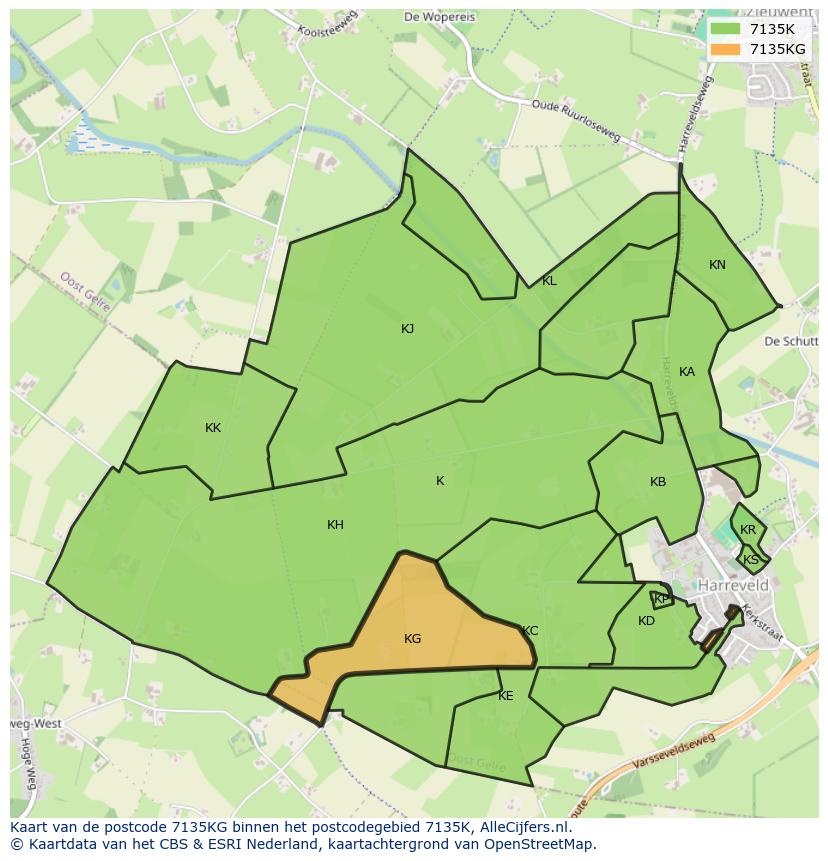 Afbeelding van het postcodegebied 7135 KG op de kaart.