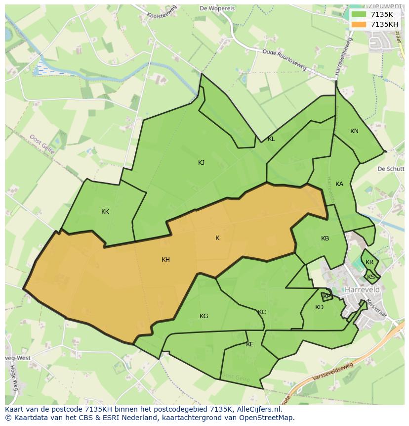 Afbeelding van het postcodegebied 7135 KH op de kaart.