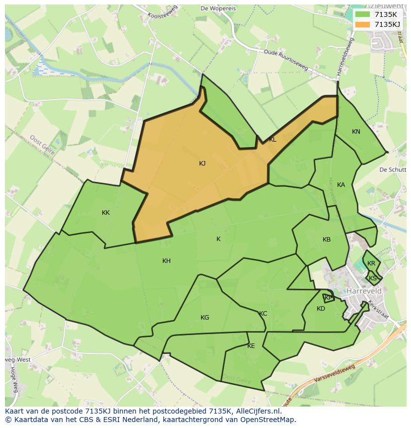 Afbeelding van het postcodegebied 7135 KJ op de kaart.