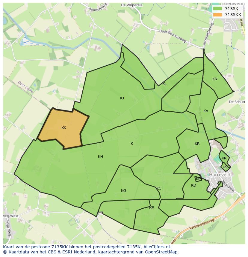 Afbeelding van het postcodegebied 7135 KK op de kaart.