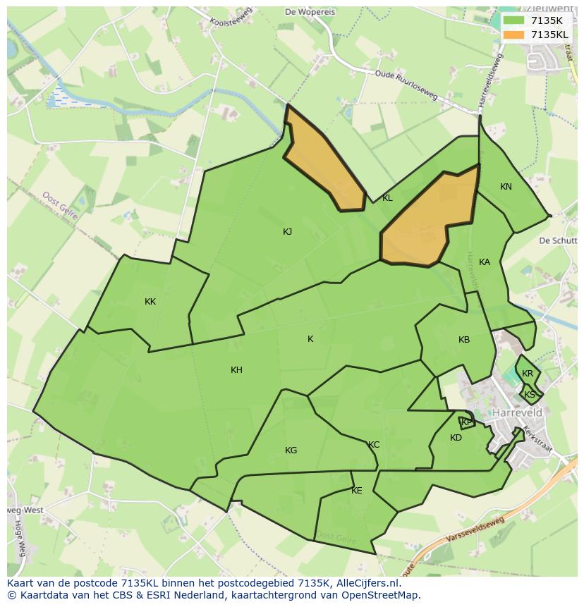 Afbeelding van het postcodegebied 7135 KL op de kaart.