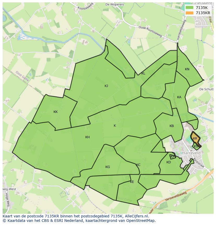 Afbeelding van het postcodegebied 7135 KR op de kaart.