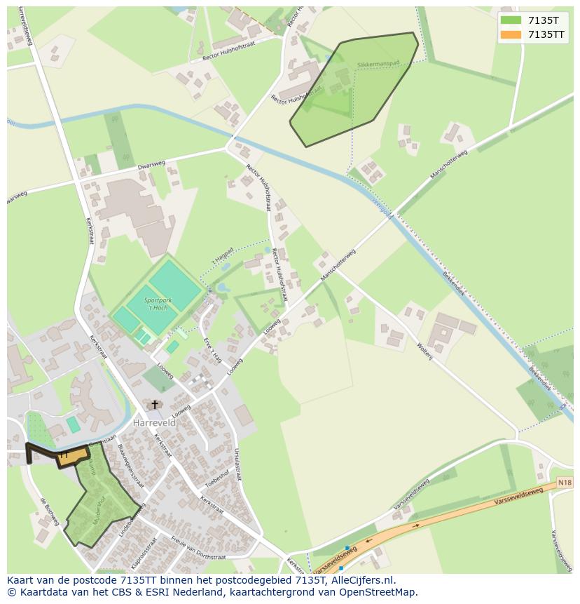 Afbeelding van het postcodegebied 7135 TT op de kaart.