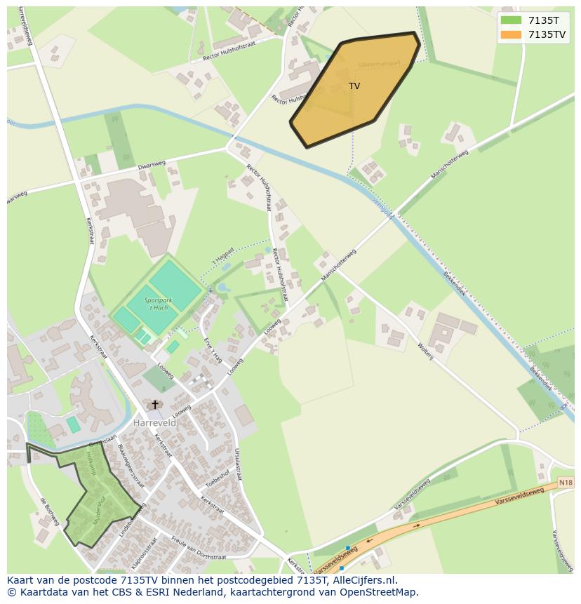 Afbeelding van het postcodegebied 7135 TV op de kaart.