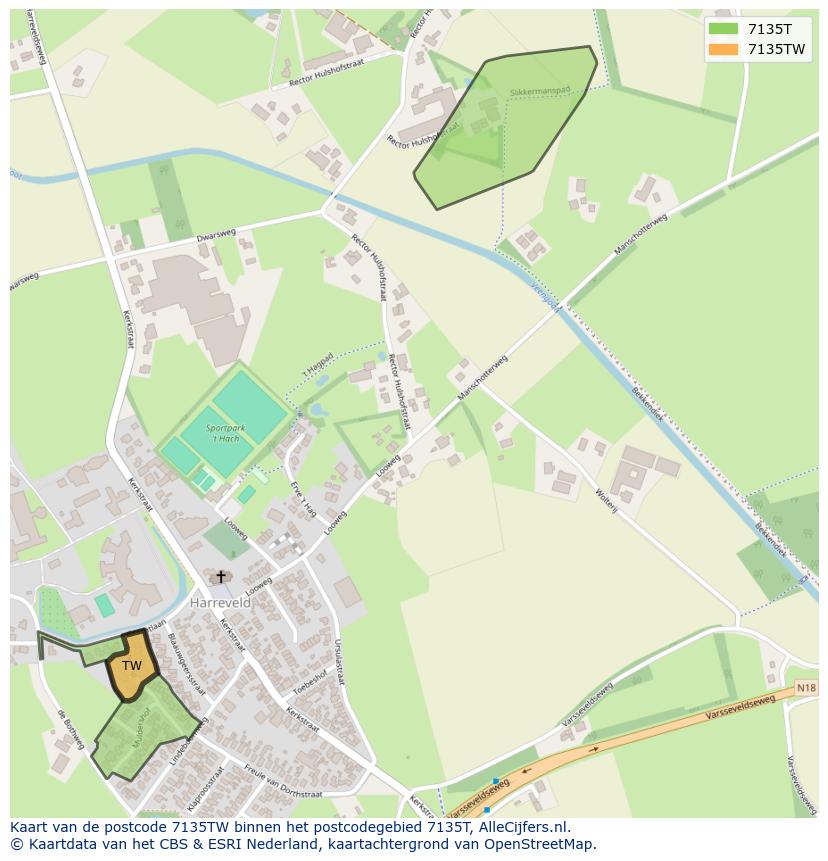 Afbeelding van het postcodegebied 7135 TW op de kaart.