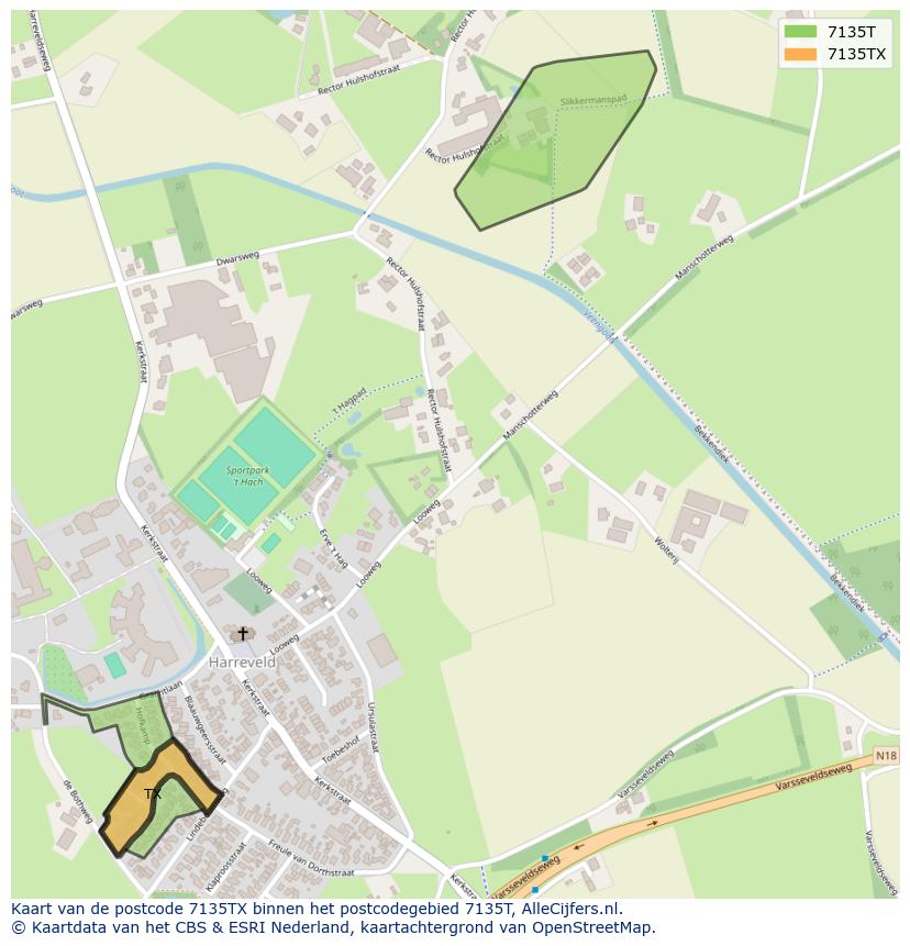 Afbeelding van het postcodegebied 7135 TX op de kaart.