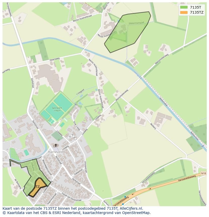 Afbeelding van het postcodegebied 7135 TZ op de kaart.
