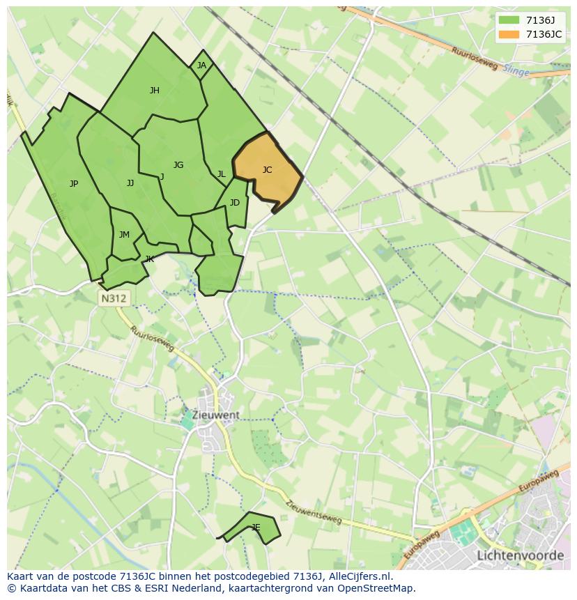 Afbeelding van het postcodegebied 7136 JC op de kaart.