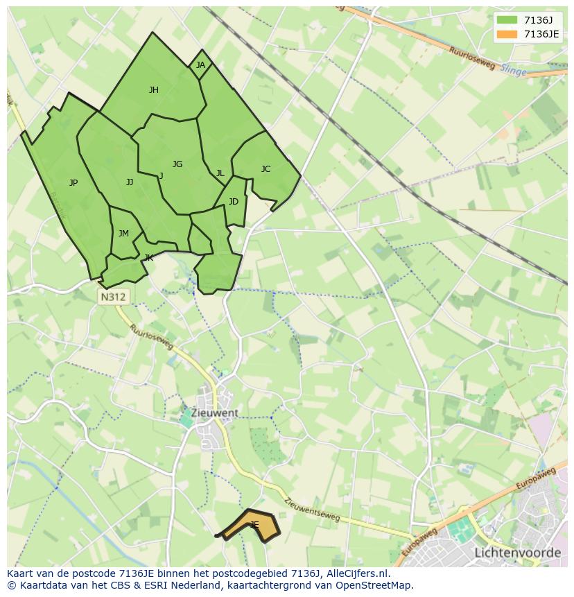 Afbeelding van het postcodegebied 7136 JE op de kaart.