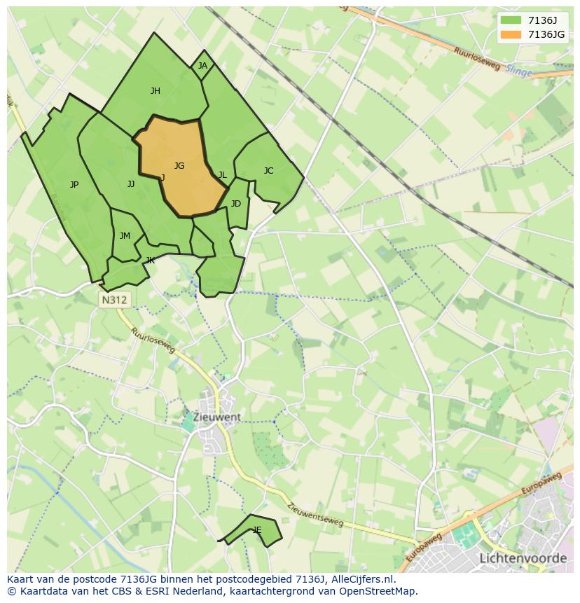 Afbeelding van het postcodegebied 7136 JG op de kaart.