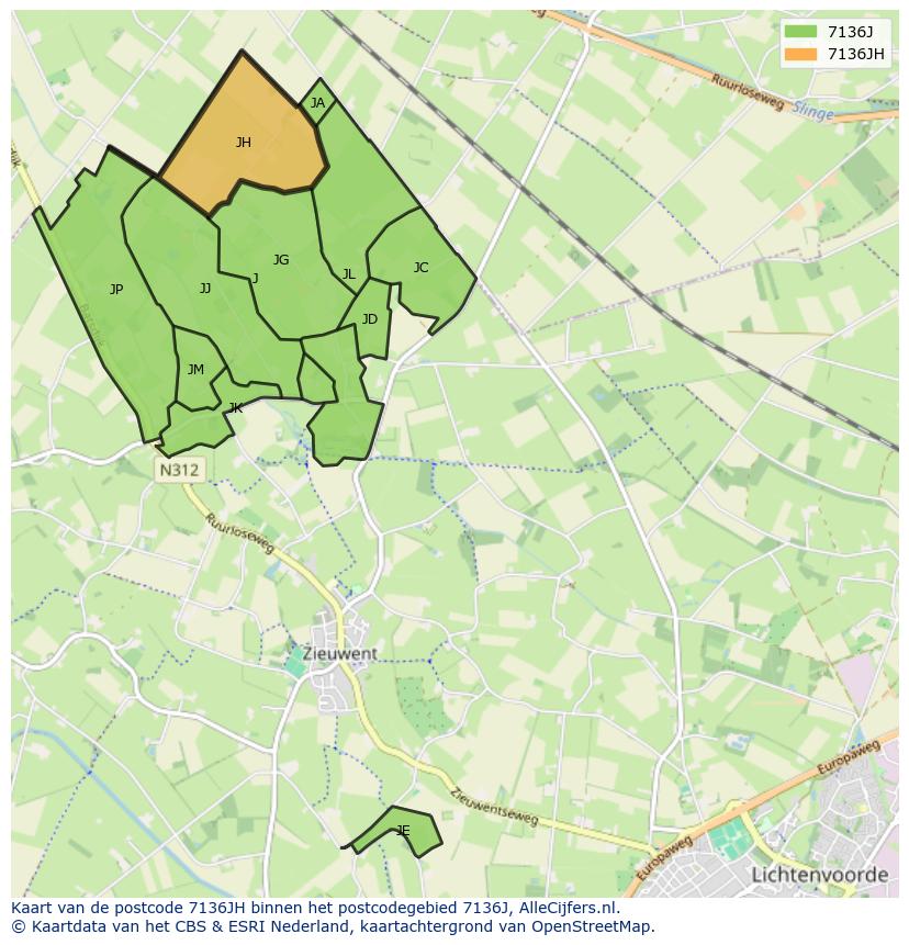 Afbeelding van het postcodegebied 7136 JH op de kaart.