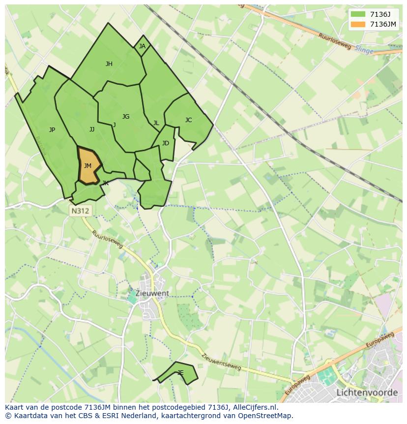 Afbeelding van het postcodegebied 7136 JM op de kaart.