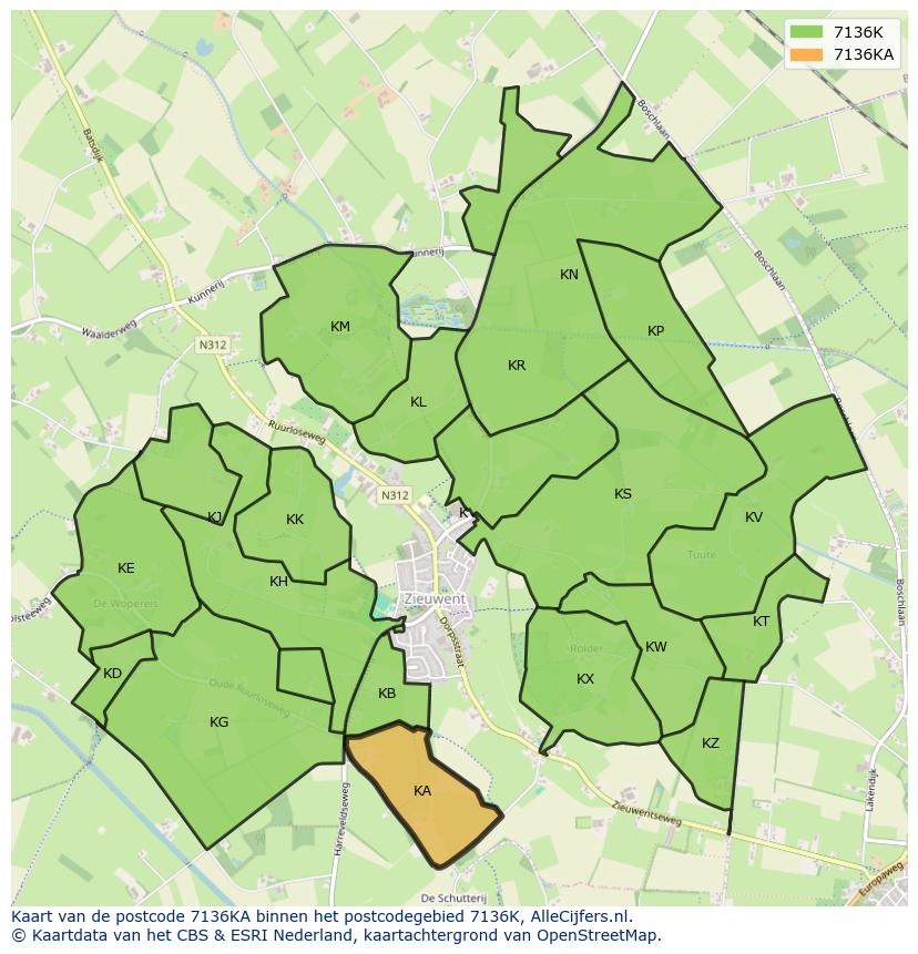 Afbeelding van het postcodegebied 7136 KA op de kaart.