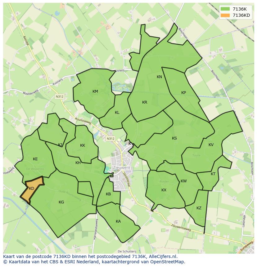 Afbeelding van het postcodegebied 7136 KD op de kaart.