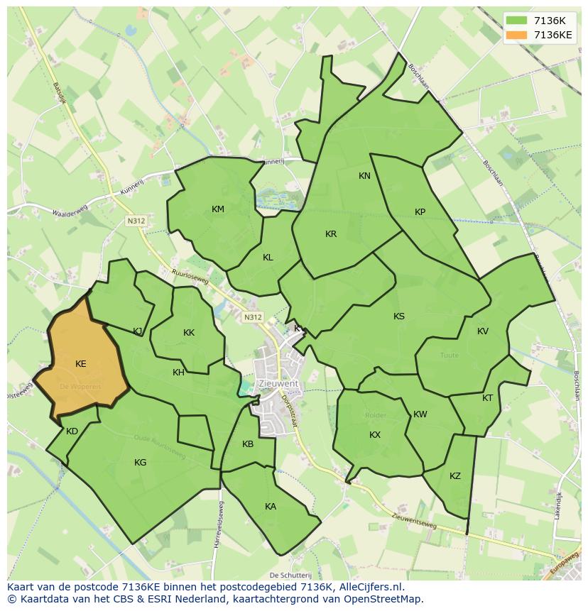 Afbeelding van het postcodegebied 7136 KE op de kaart.