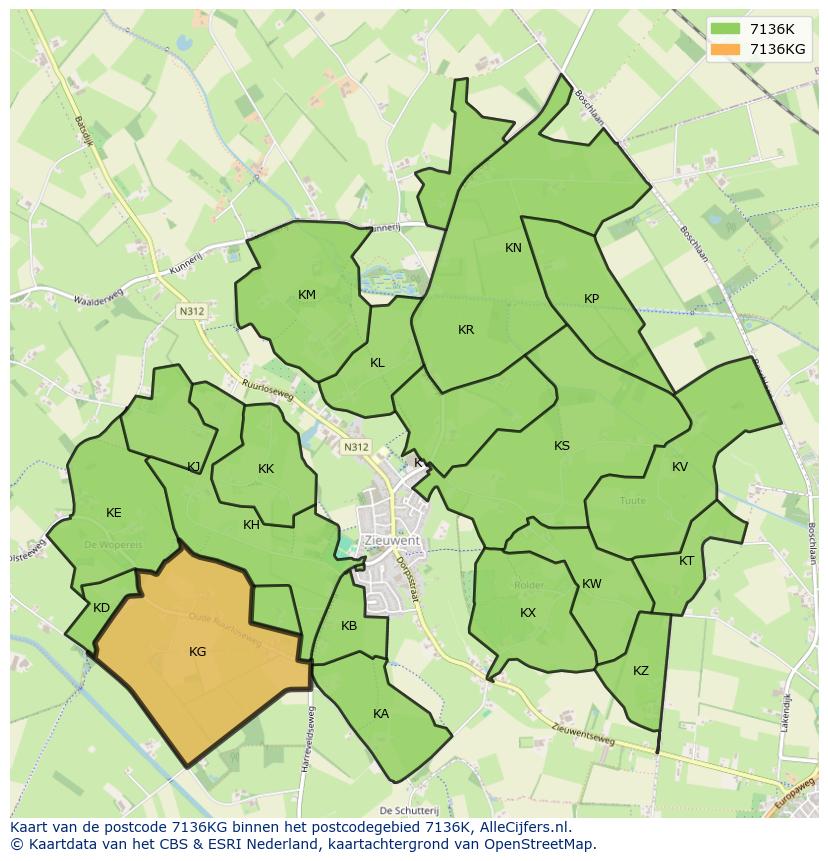 Afbeelding van het postcodegebied 7136 KG op de kaart.