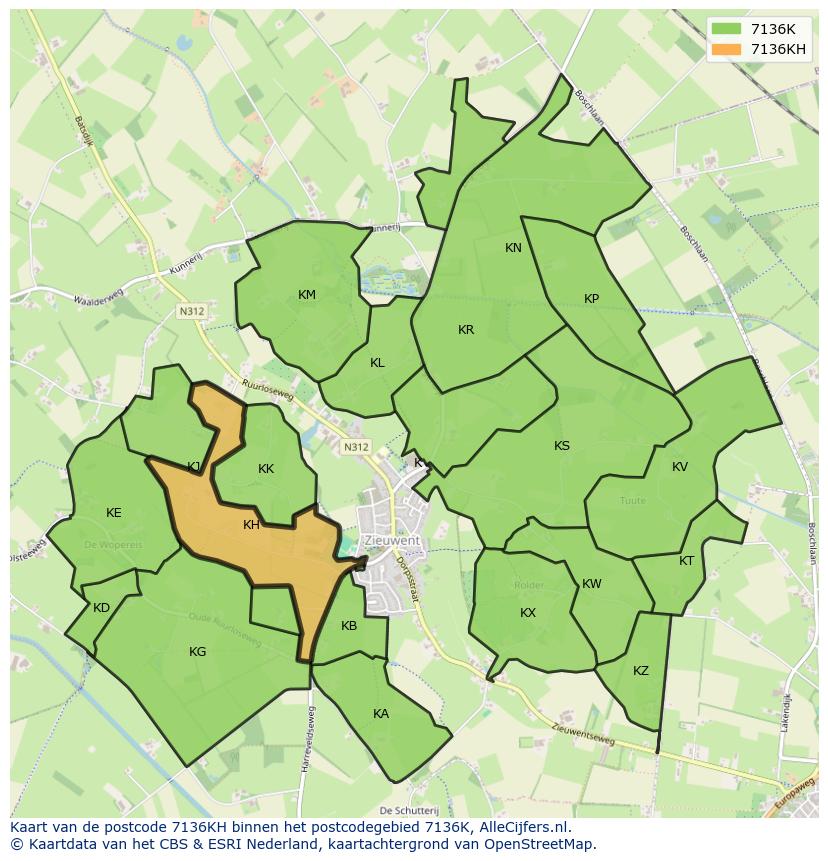 Afbeelding van het postcodegebied 7136 KH op de kaart.