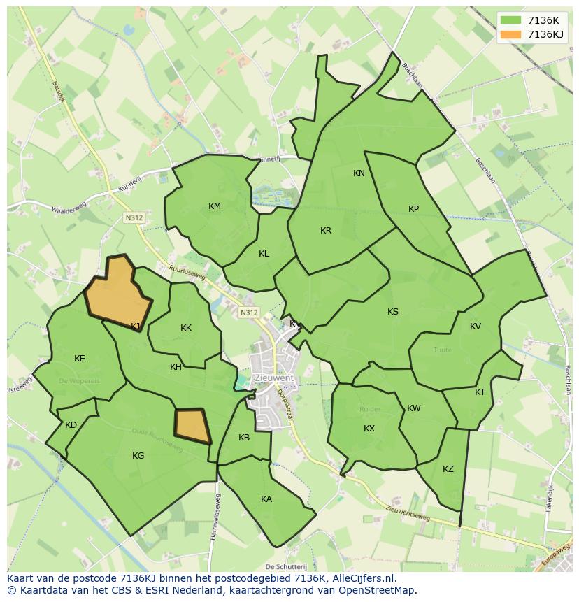 Afbeelding van het postcodegebied 7136 KJ op de kaart.