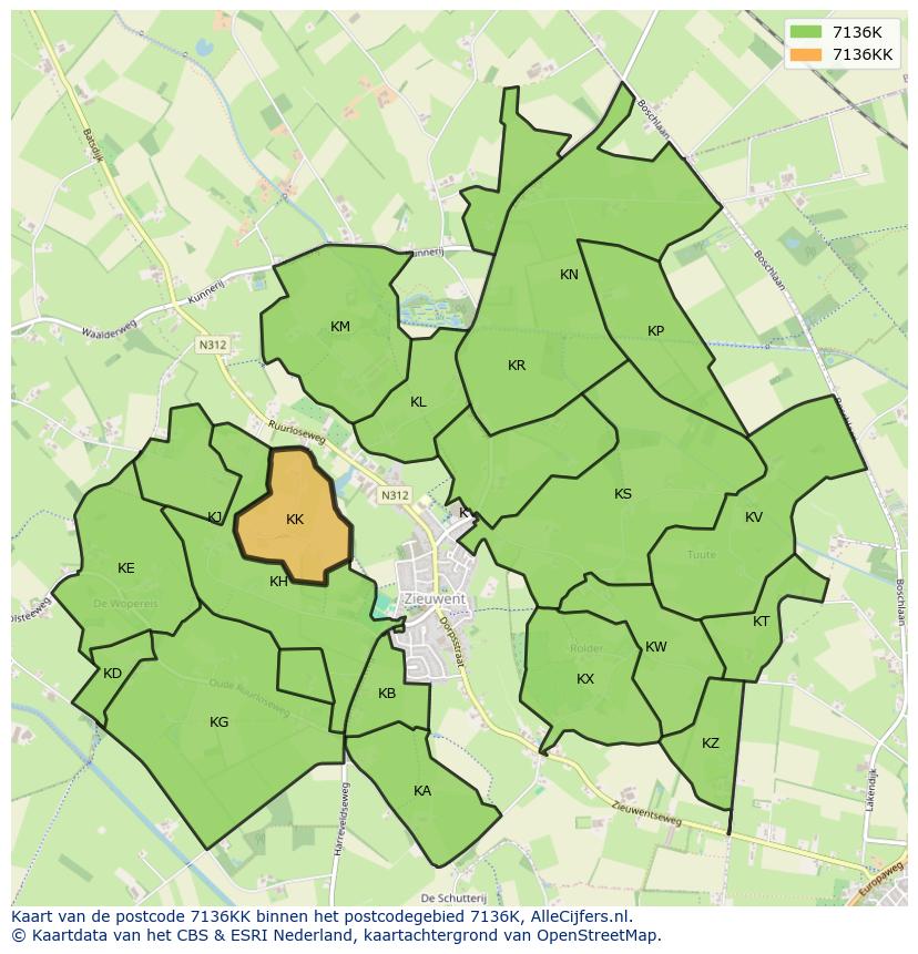 Afbeelding van het postcodegebied 7136 KK op de kaart.