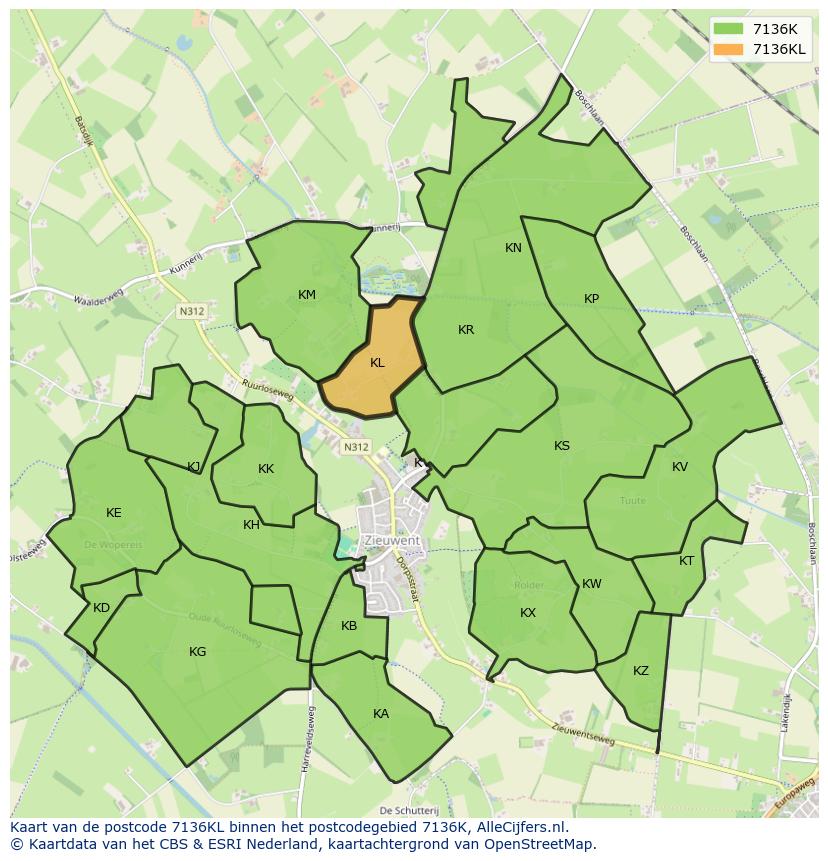 Afbeelding van het postcodegebied 7136 KL op de kaart.
