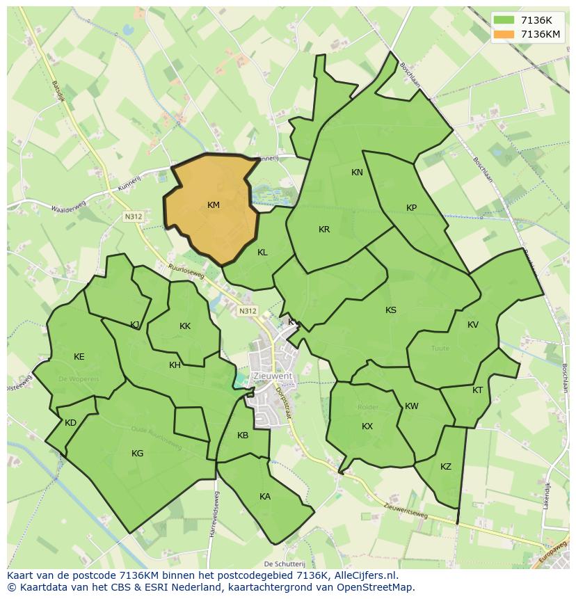 Afbeelding van het postcodegebied 7136 KM op de kaart.