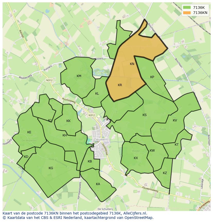 Afbeelding van het postcodegebied 7136 KN op de kaart.