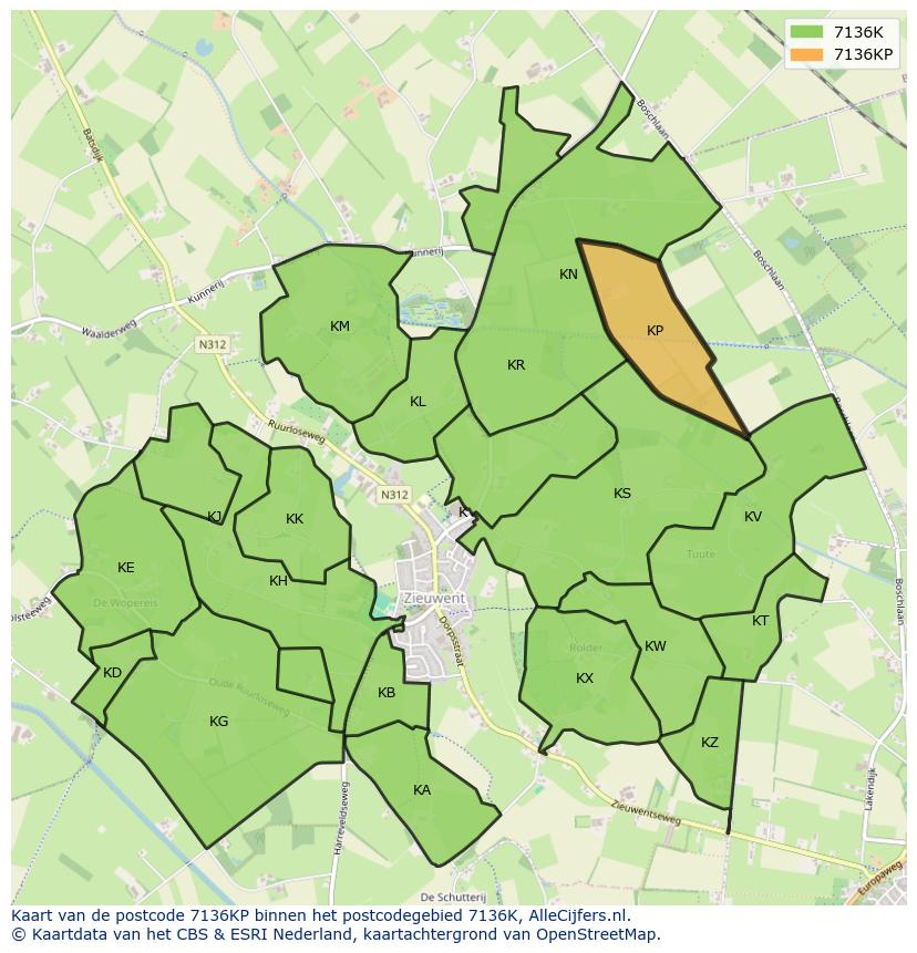 Afbeelding van het postcodegebied 7136 KP op de kaart.